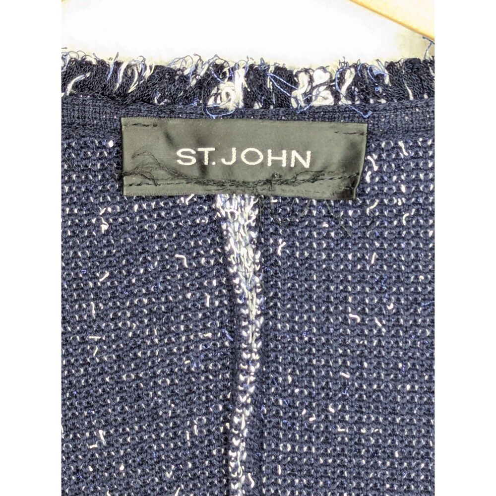 St. John Open Front Cardigan Jacket Approx Sz Small Navy White Tweed Wool READ - Picture 3 of 8